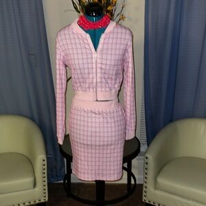 Checkered Pink & White Two Piece Skirt Set